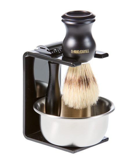 4-Piece Shave Set with Safety Razor, Boar Bristle Shaving Brush, Stand & Bowl