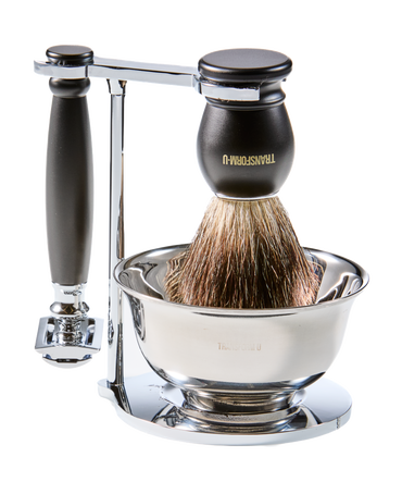 5-Piece Shave Set with Safety Razor, Badger Shaving Brush, Stand, Bowl & Toiletry Bag