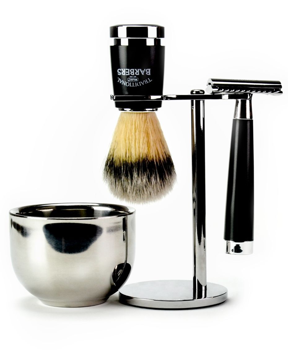 Wahl Traditional Barbers 4 Piece Classic Shave Set with Silver Tip