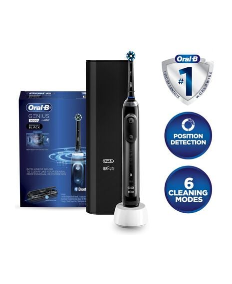 Genius 9000 Electric Toothbrush with 3 Replacement Heads & Smart Travel Case, Black