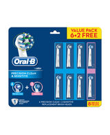 Precision Clean 6 Pack & Sensitive 2 Pack Electric Toothbrush Replacement Head Refills 8 Pack