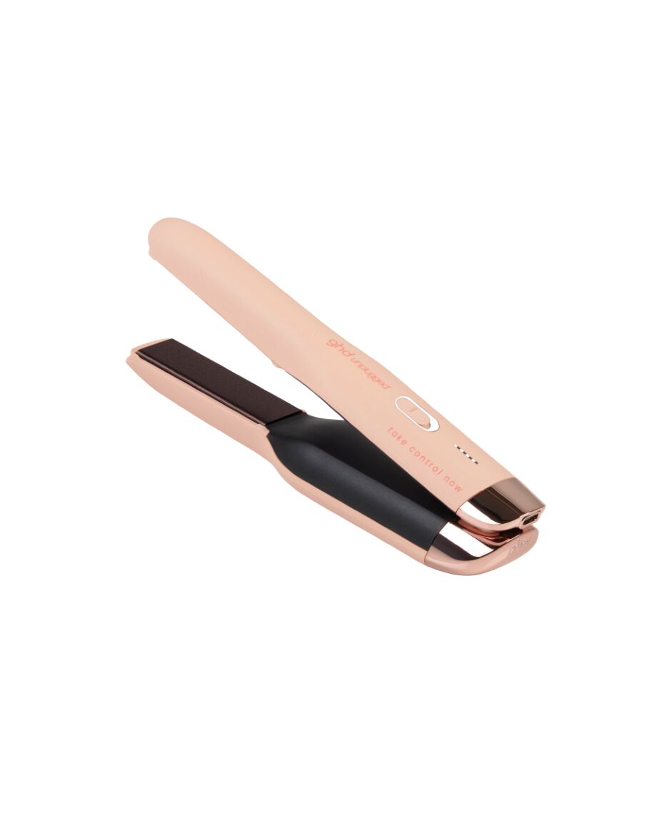 ghd unplugged cordless hair straightener in pink peach