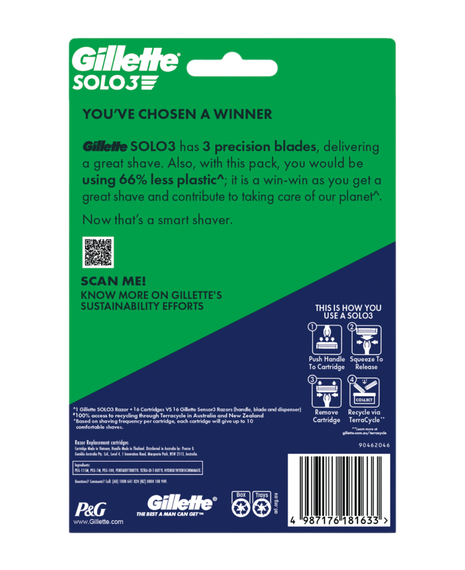 Solo 3 Razor with Blades Refill 16 Pack