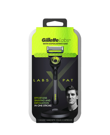 GilletteLabs X Pat with Exfoliating Bar Razor with Blades Refill 5 Pack & Travel Case