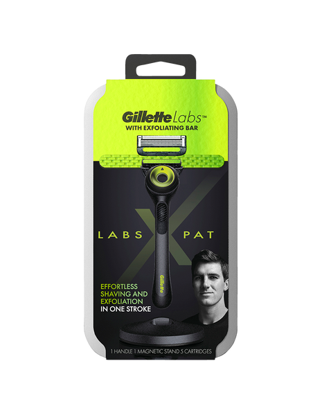 GilletteLabs X Pat with Exfoliating Bar Razor with Blades Refill 5 Pack & Travel Case