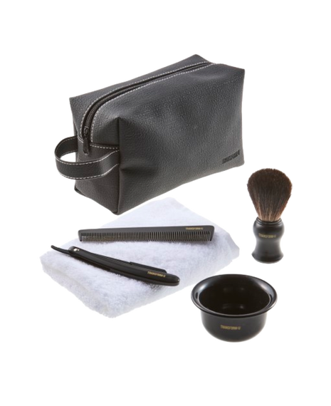 6-Piece Shave Set with Straight Razor, Nylon Shaving Brush, Bowl, Comb, Towel & Toiletry Bag