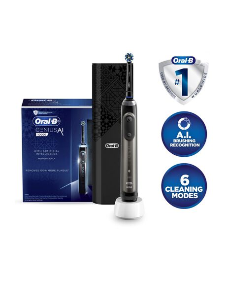 Genius AI Electric Toothbrush with 3 Replacement Heads & Smart Travel Case, Black