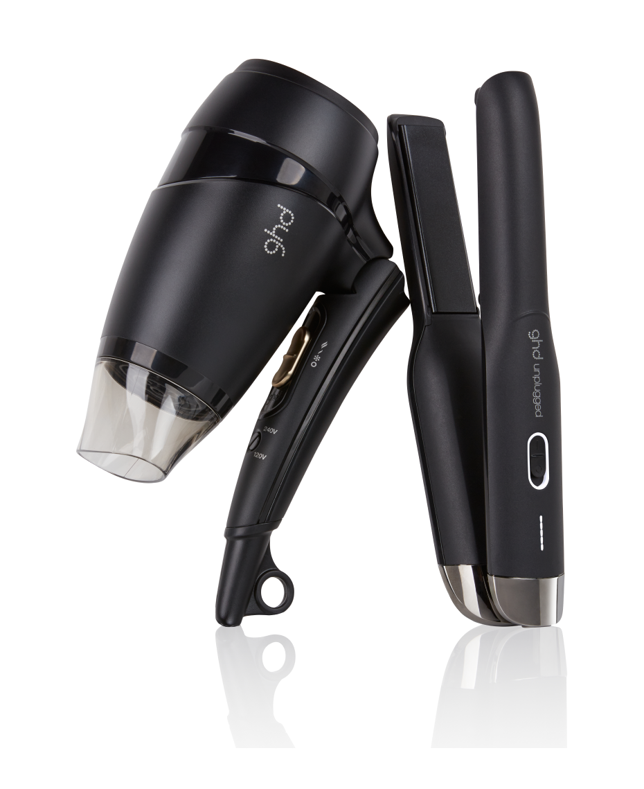 ghd travel gift set with unplugged cordless hair straightener flight travel hair dryer heat protect spray brush Shaver Shop
