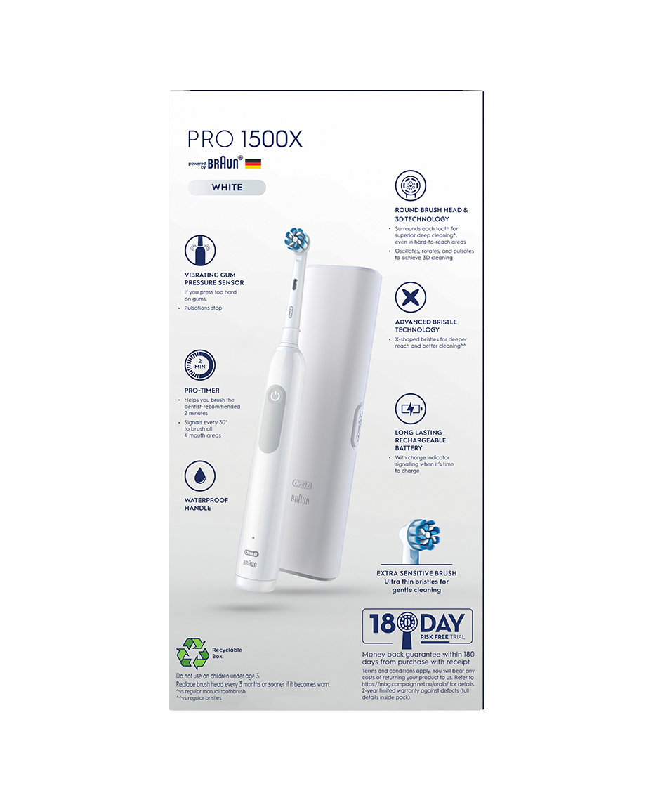 Oral-B | Pro 1500X Electric Toothbrush with Travel Case - White
