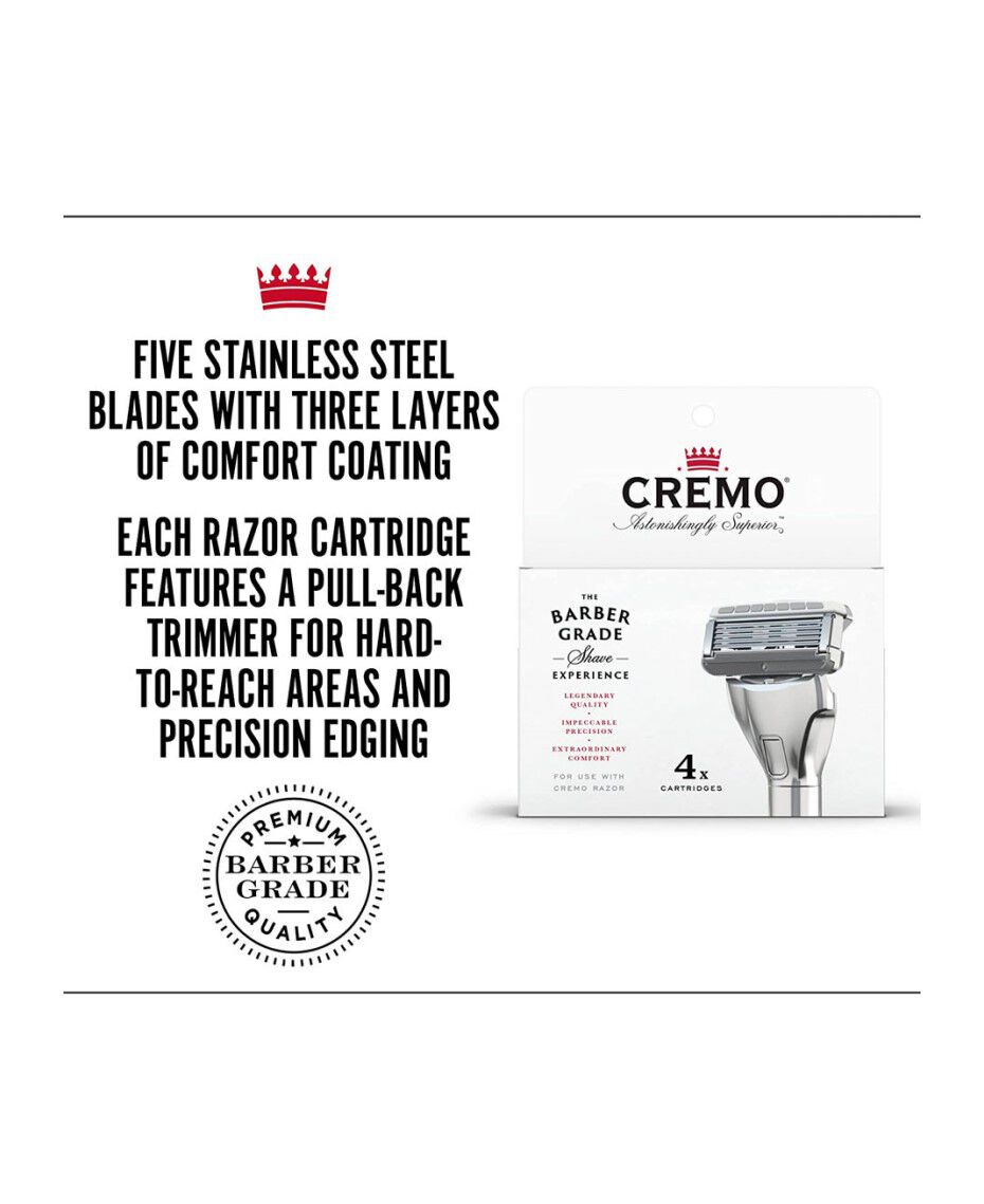 Cremo Reeusable Razor Cremo | Barber Grade Razor Blade Refills 4 Pack | Shaver Shop