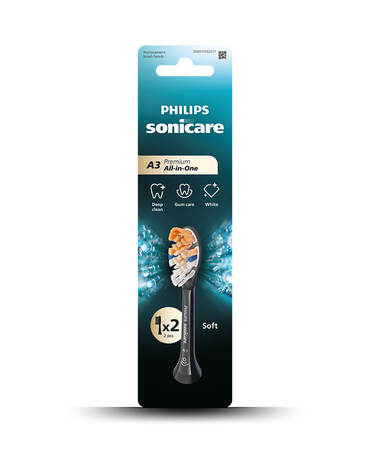 Sonicare A3 Premium All-in-One Brush Head Refills 2 Pack - Black