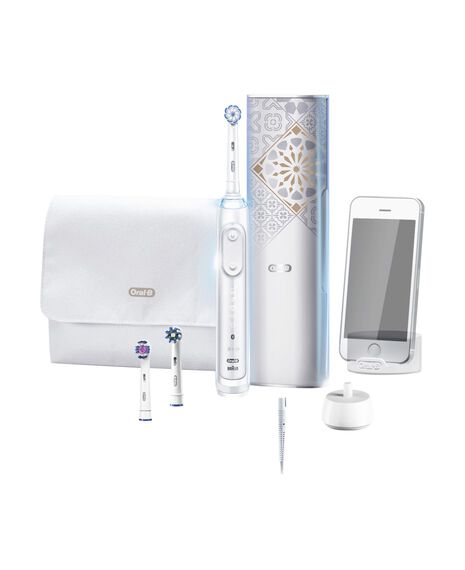 Genius AI Electric Toothbrush with 3 Replacement Heads & Smart Travel Case, White