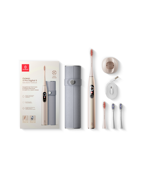 X Pro Digital S Sonic Electric Toothbrush - Gold with 4 Replacement Brush Head Refills