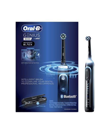Genius 9000 Electric Toothbrush with 3 Replacement Heads & Smart Travel Case, Black