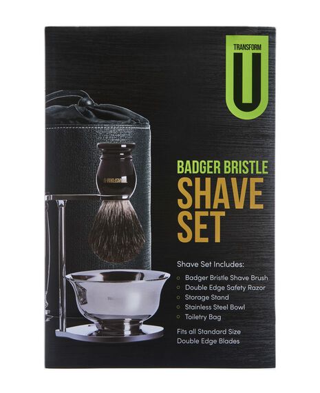 5-Piece Shave Set with Safety Razor, Badger Shaving Brush, Stand, Bowl & Toiletry Bag
