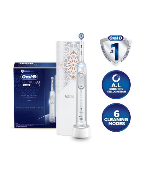 Genius AI Electric Toothbrush with 3 Replacement Heads & Smart Travel Case, White