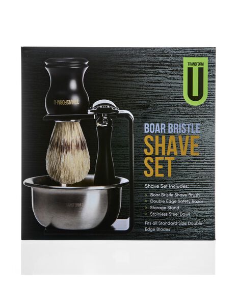 4-Piece Shave Set with Safety Razor, Boar Bristle Shaving Brush, Stand & Bowl
