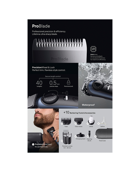 Series 7 Waterproof Beard Trimmer with 10 Barbering Tools & Accessories