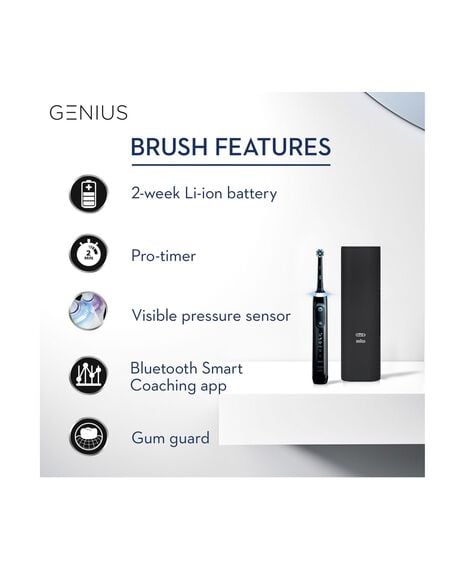 Genius 9000 Electric Toothbrush with 3 Replacement Heads & Smart Travel Case, Black